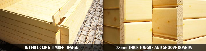 Wonderfully Crafted Log Cabin using both Interlocking and Tongue and Groove 28mm Timbers