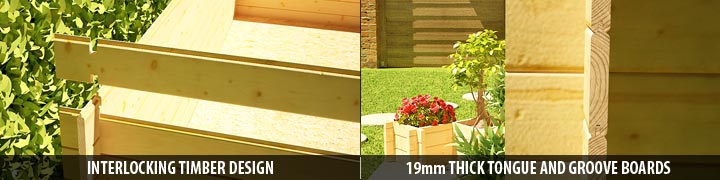 Huntsman Construction Wonderfully Crafted Log Cabin using both Interlocking and Tongue and Groove 19mm Timbers