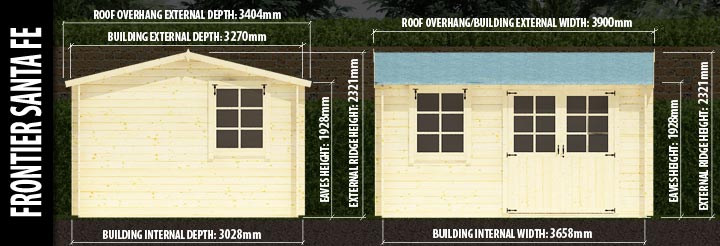 BillyOh Frontier Santa Fe Log Cabin: Front and Side Elevation Details