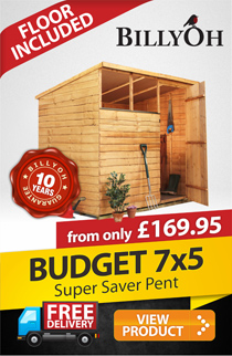 7 x 5 BillyOh 20 Windowless Rustic Economy Overlap Pent