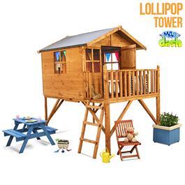 Mad Dash Lollipop Junior Tower Xtra Wooden Playhouse Including Floor and 2m Slide - Available in 4 Different Colours