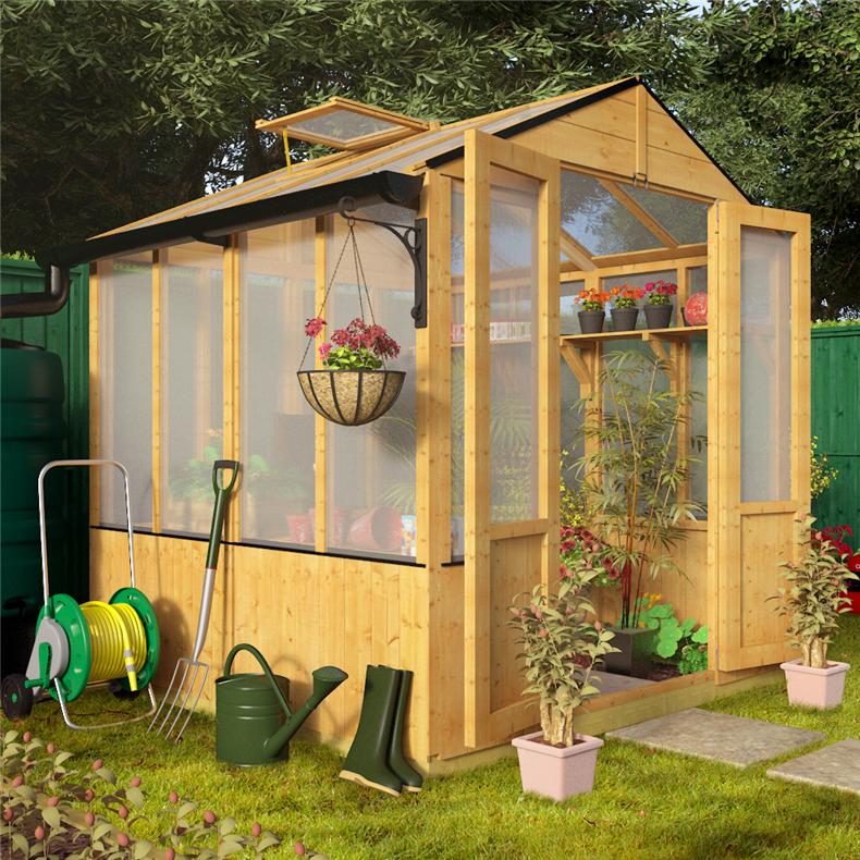 BillyOh 4000 Lincoln Wooden Polycarbonate Greenhouse with Opening Roof