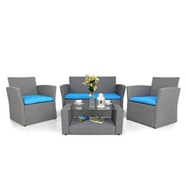 Black 4 Seater Rattan Sofa Set