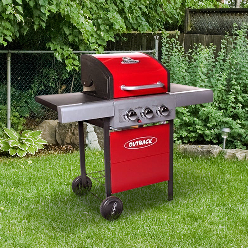 Outback Meteor Hooded 3 Burner Red Gas Barbecue