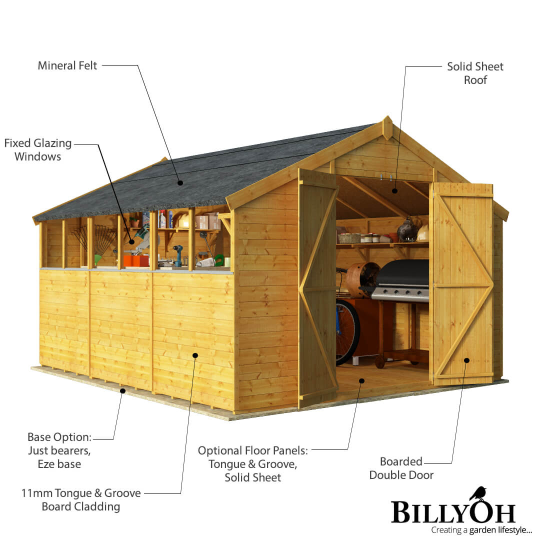 BillyOh 12 x 10 Windowed Tongue and Groove Apex Garden Shed 4000 Range