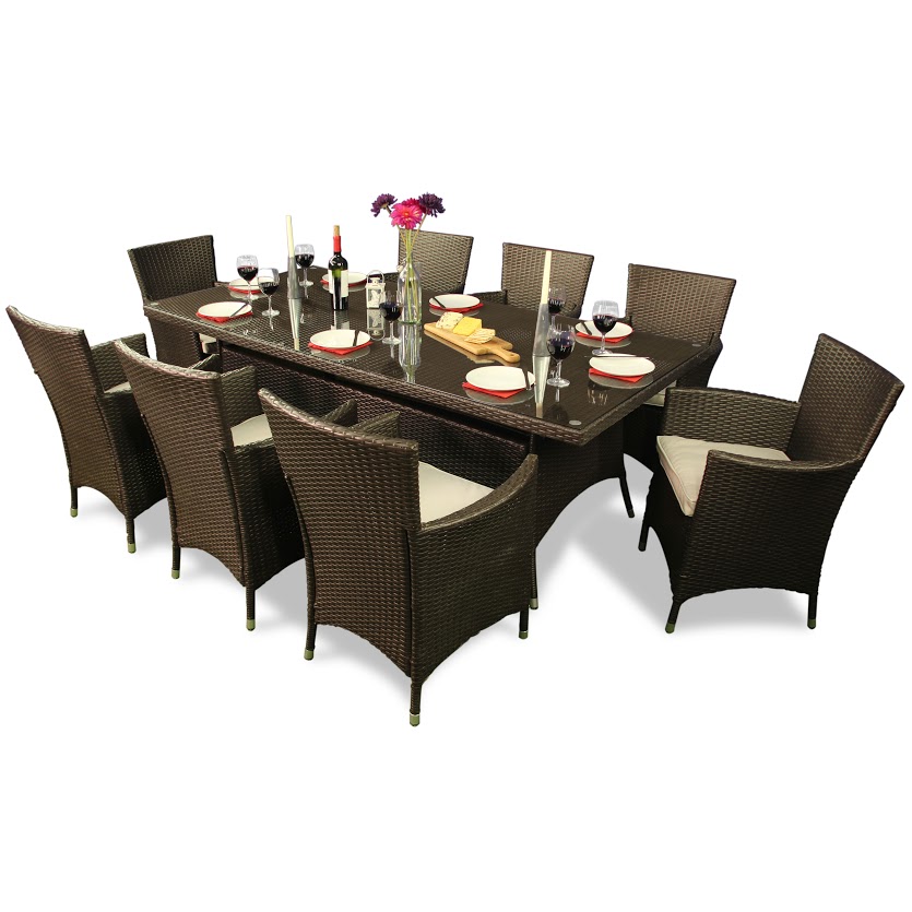 BillyOh Rosario 8 Seater Flat Weave Rattan Furniture Rectangular Dining Set