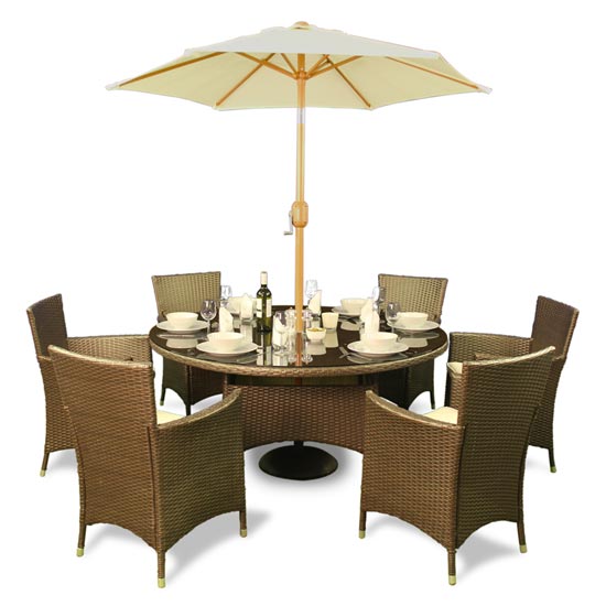 BillyOh Rosario 6 Seater Set Flat Weave Rattan Family Round Dining Set