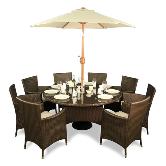 BillyOh Rosario 8 Seater Set Flat Weave Rattan Furniture Family Round Dining Set