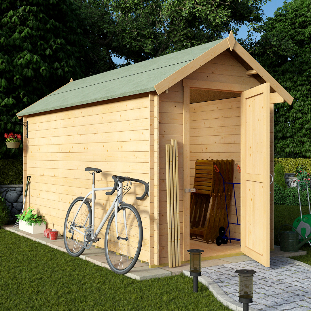 BillyOh 12 x 6 28mm Apex Log Cabin Windowless Heavy Duty Garden Shed