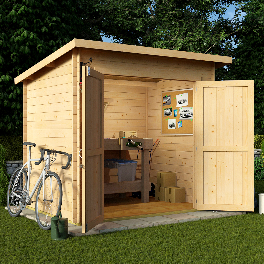 BillyOh 8 x 6 19mm Pent Log Cabin Windowless Heavy Duty Garden Shed