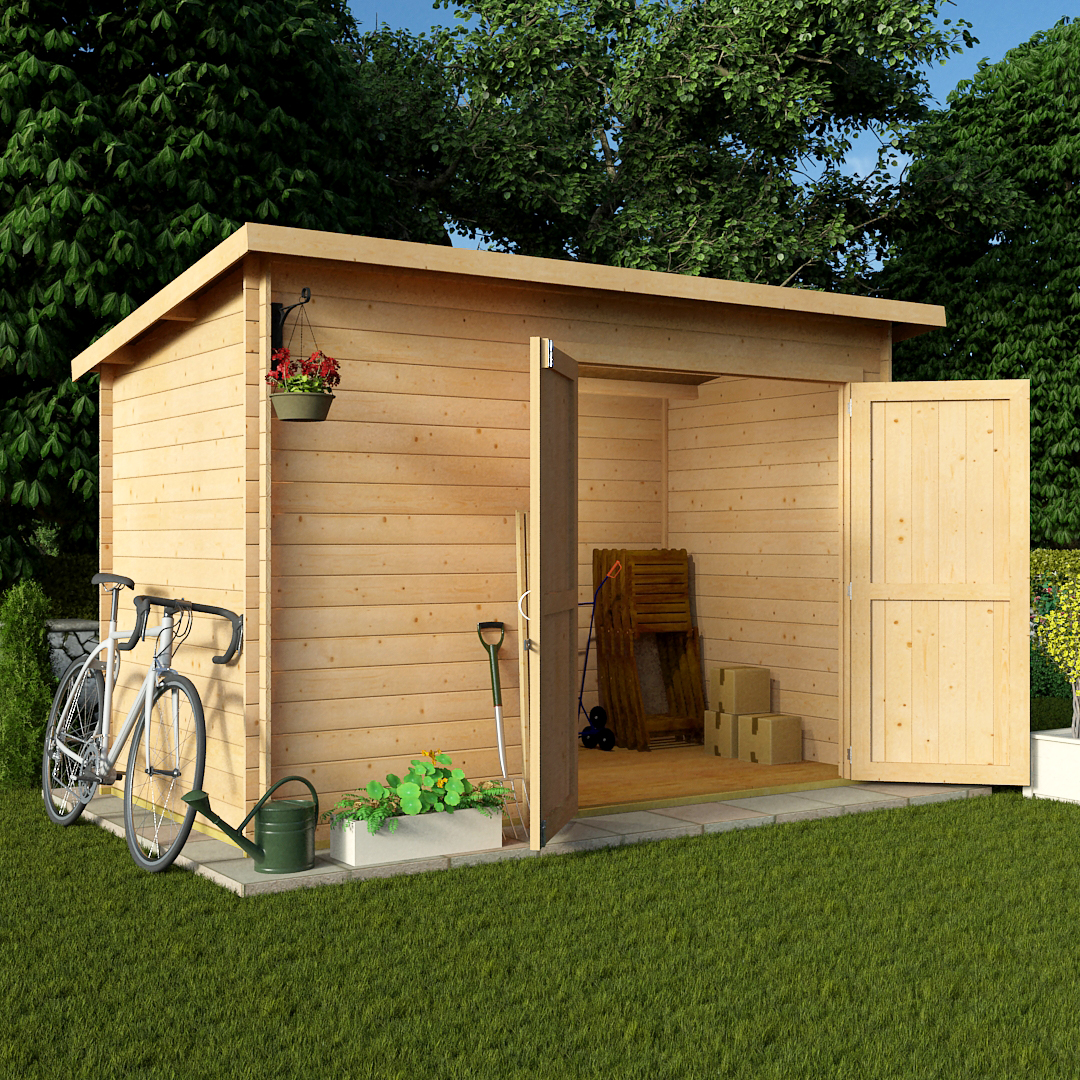 BillyOh 10 x 6 19mm Pent Log Cabin Windowless Heavy Duty Garden Shed