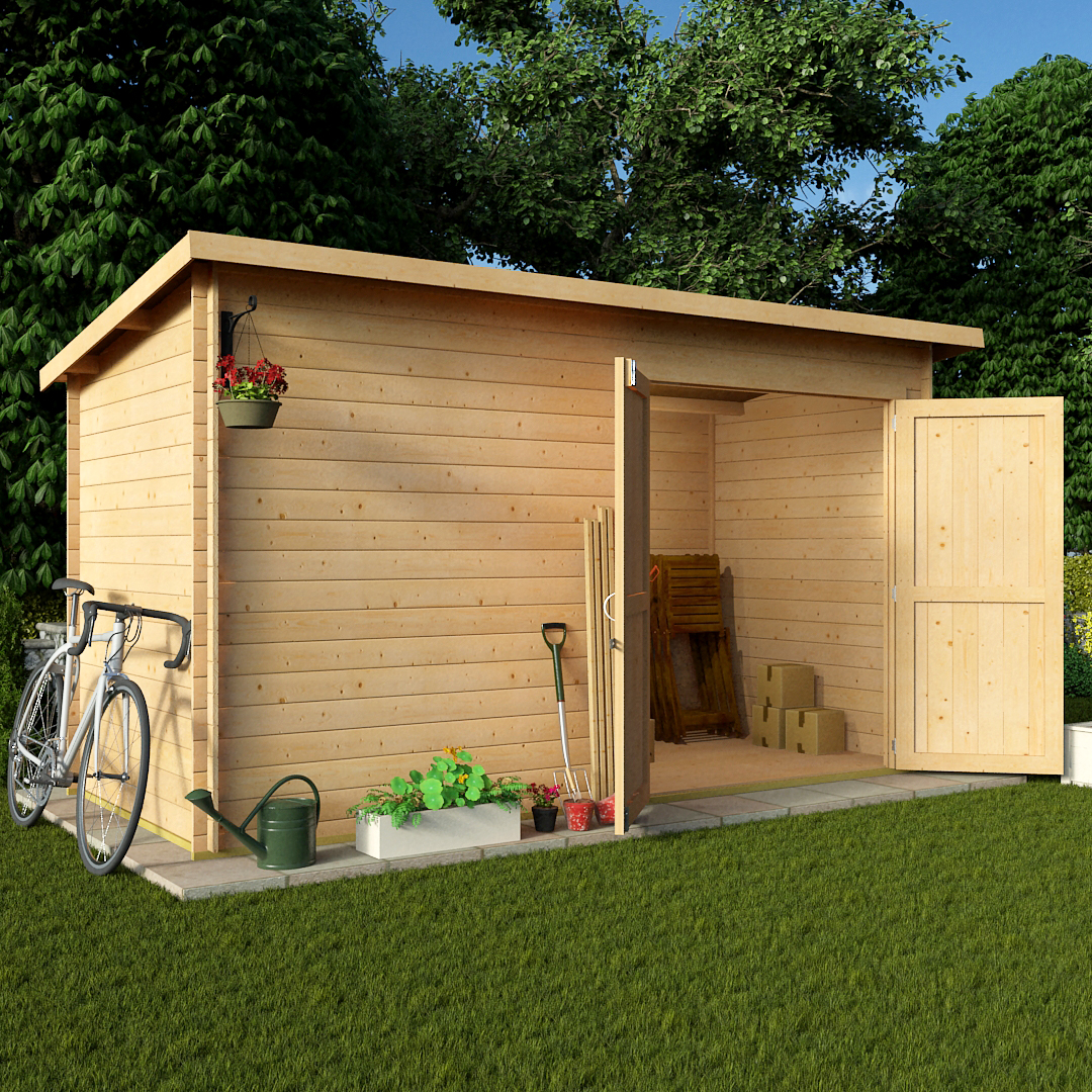 BillyOh 12 x 6 19mm Pent Log Cabin Windowless Heavy Duty Garden Shed