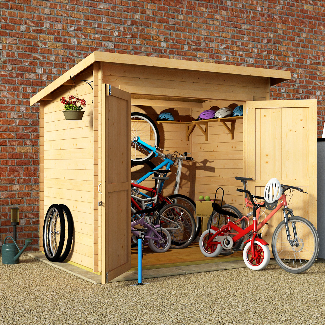 BillyOh 8 x 6 19mm Pent Log Cabin Windowless Heavy Duty Bike Store