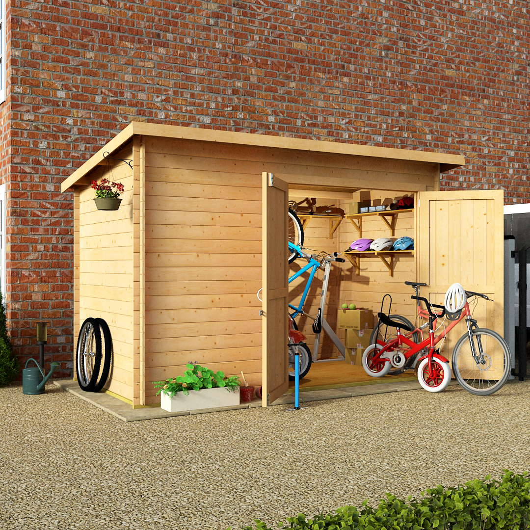 BillyOh 10 x 6 19mm Pent Log Cabin Windowless Heavy Duty Bike Store