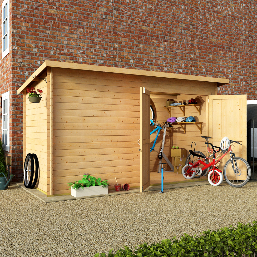 BillyOh 12 x 6 19mm Pent Log Cabin Windowless Heavy Duty Bike Store