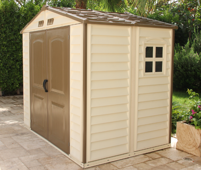 BillyOh Daily Pro Apex Plastic Shed - Vinyl Clad Double Door Plastic Shed with foundation kit