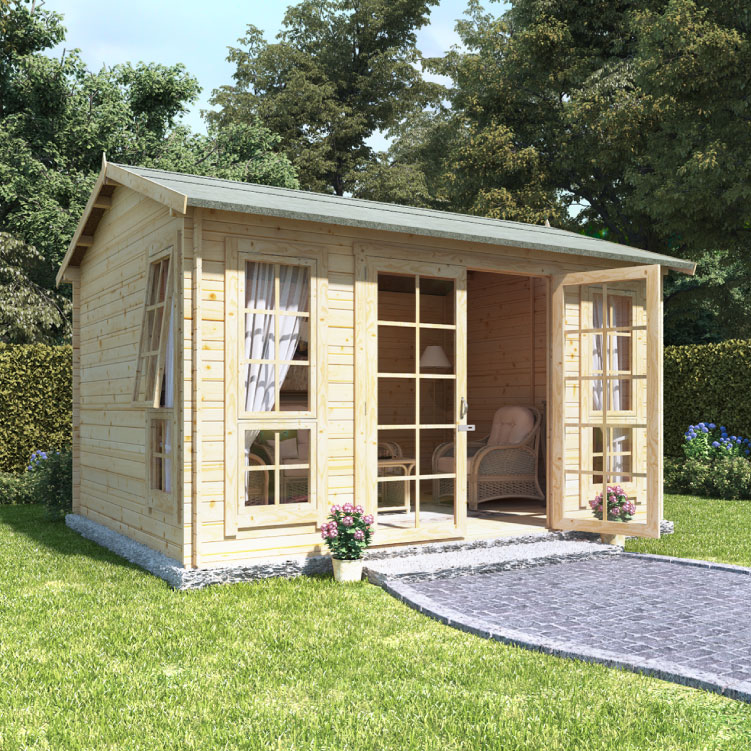 BillyOh Riley Log Cabin Summerhouse - 10x8 Georgian SGL Door 19mm BillyOh Riley Log Cabin Summerhouse - 10x8 Georgian SGL Door 19mm