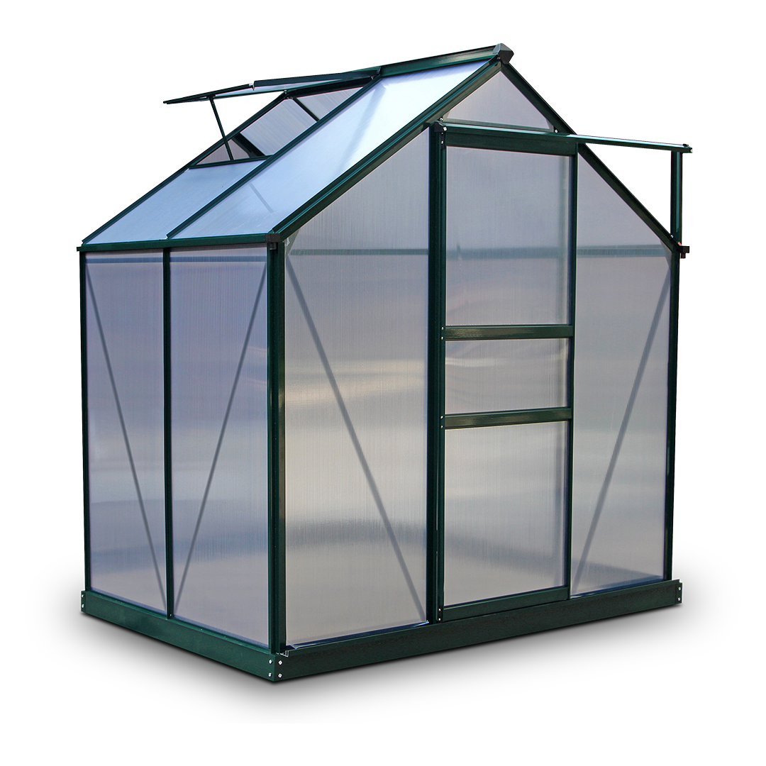 BillyOh Rosette 4 x 6 Green Hobby Aluminium Greenhouse - Single Door, Twin-Wall Polycarbonate Glazing