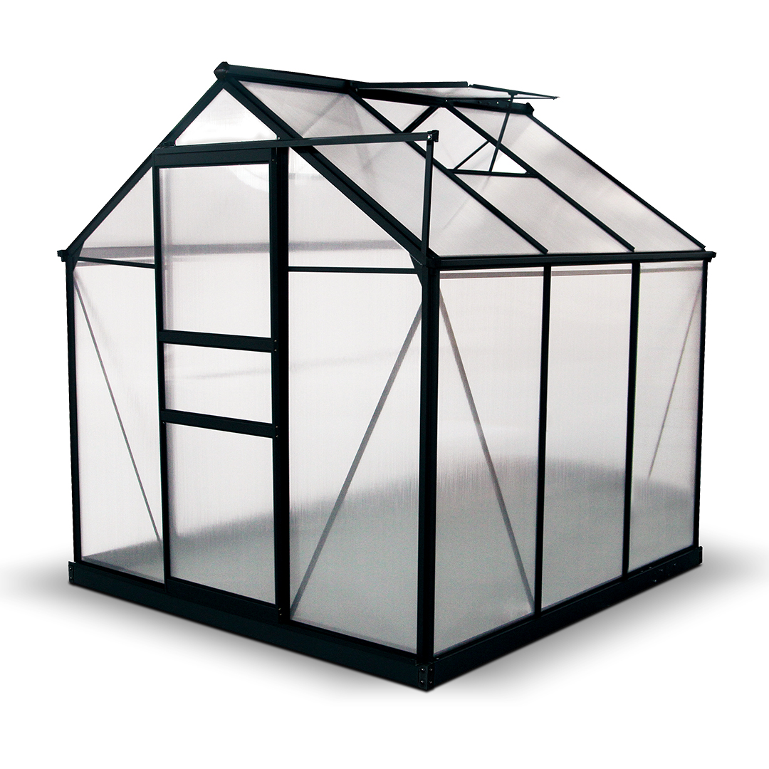 BillyOh Rosette 6 x 6 Grey Hobby Aluminium Greenhouse Single Door Twin Wall Polycarbonate Glazing