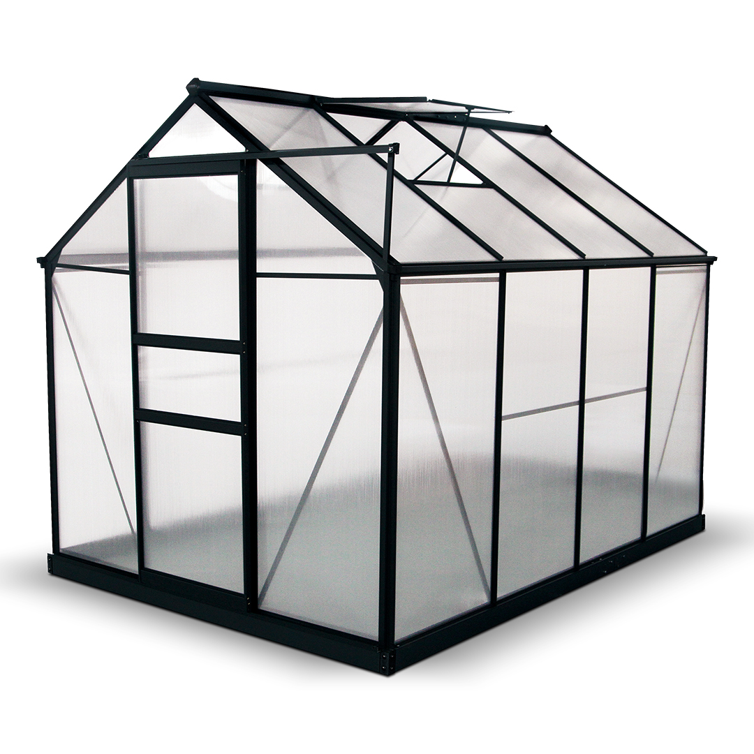 BillyOh Rosette 8 x 6 Grey Hobby Aluminium Greenhouse Single Door Twin Wall Polycarbonate Glazing