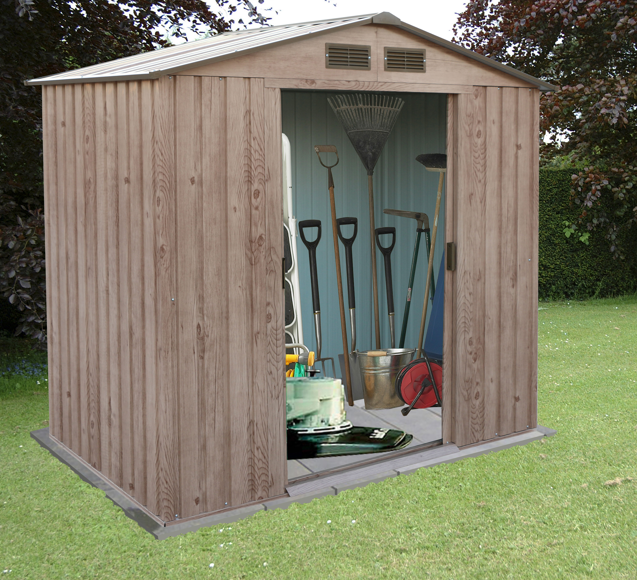 BillyOh 6 x 4 Partner Woodgrain Apex Metal Garden Shed