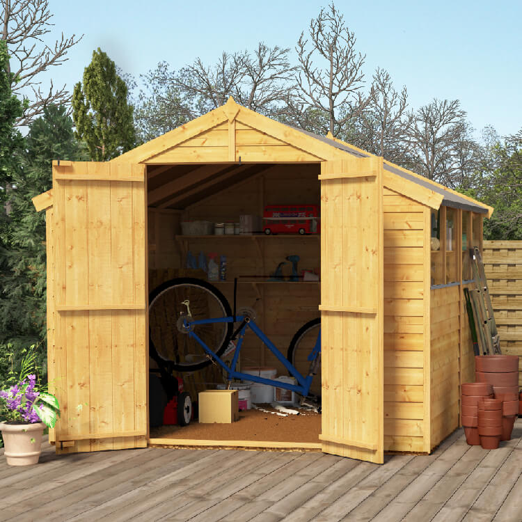 BillyOh 8x8 Keeper Overlap Apex Windowed Double Door Shed including Floor, Roof, Felt