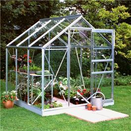 Halls Silver Aluminium Popular 6 x 6 Metal Greenhouse Horticultural Glass