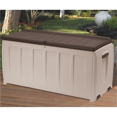 Keter Plastic Garden Storage Box with Seat - 340 Litre Capacity Brown/Beige