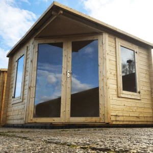 corner log cabin summerhouse close up