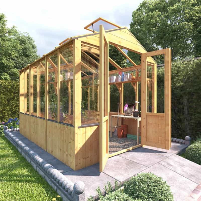 BillyOh 4000 Lincoln Wooden Clear Wall Greenhouse with Opening Roof Vent