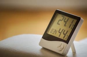 hygrometer slash humidity monitor for measuring humidity levels to prevent damp in a shed
