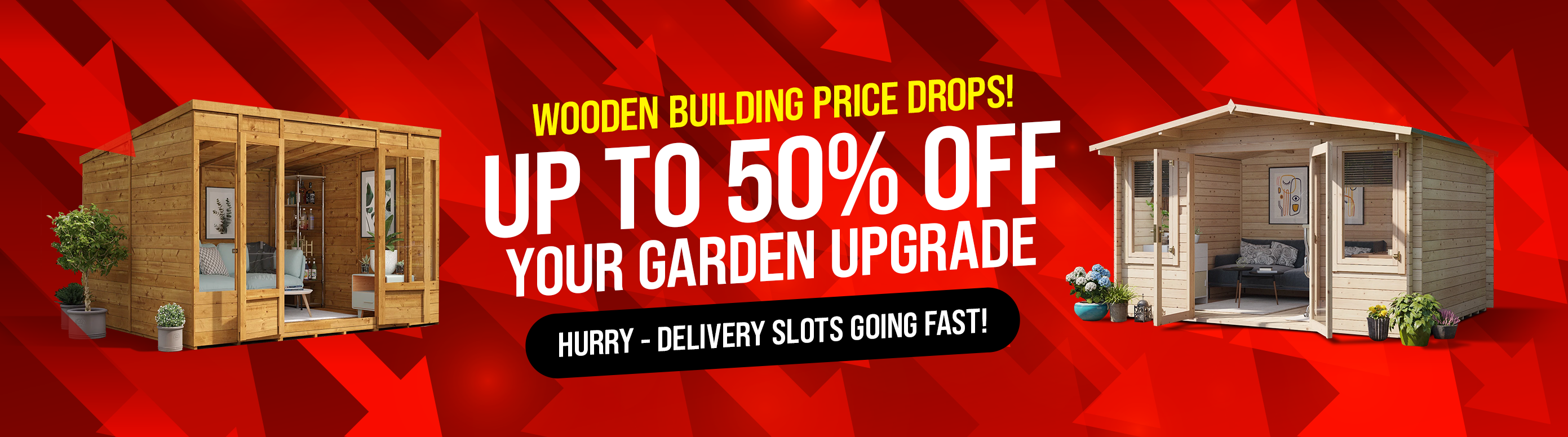 save up to 50% off wooden buildings