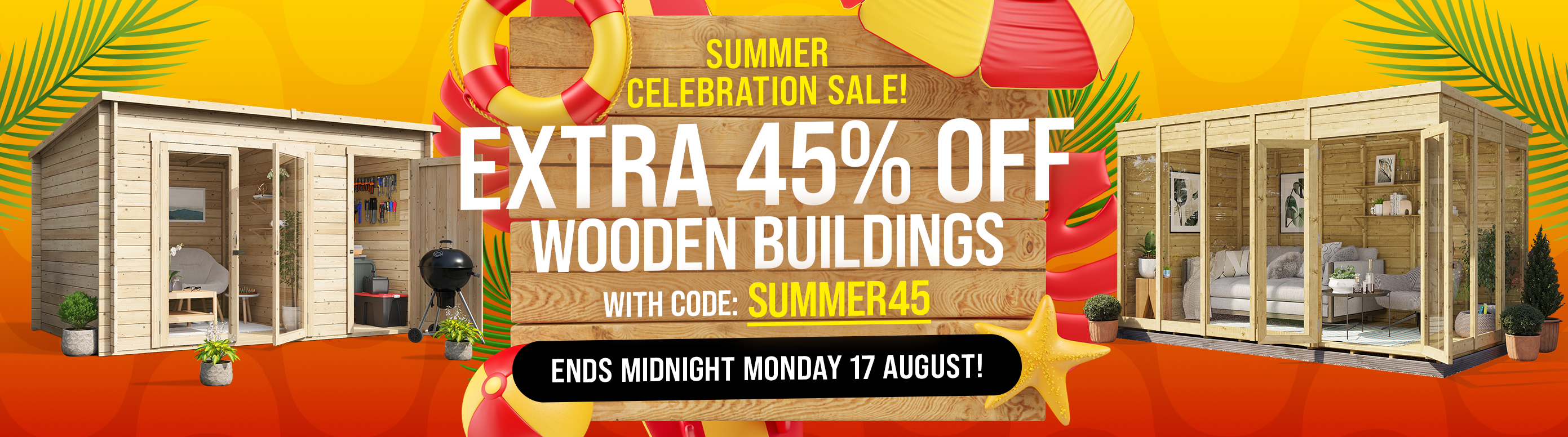 extra 45% off wooden buildings with code summer45