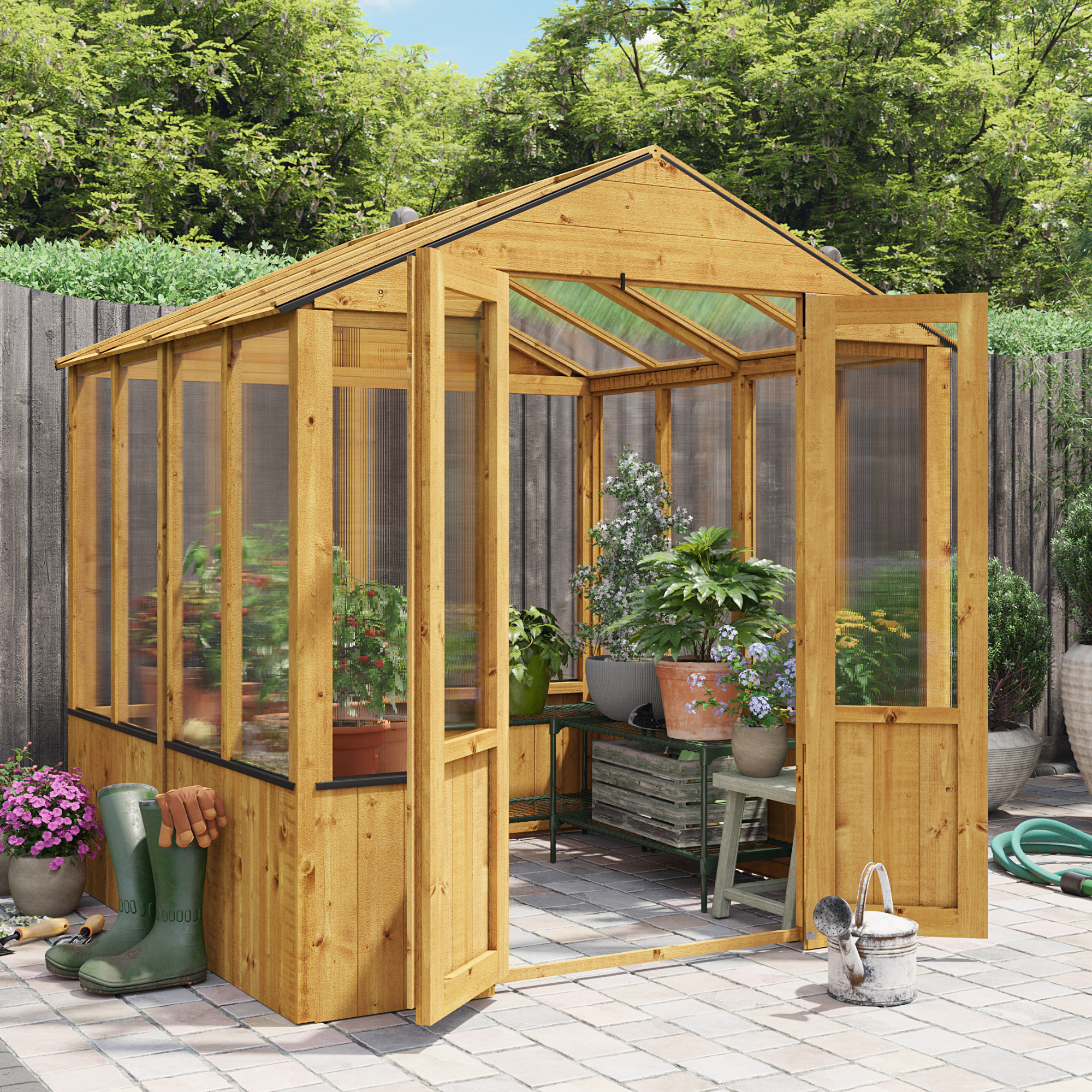 6x6 Wooden Polycarbonate Greenhouse | Lincoln Wooden Greenhouse