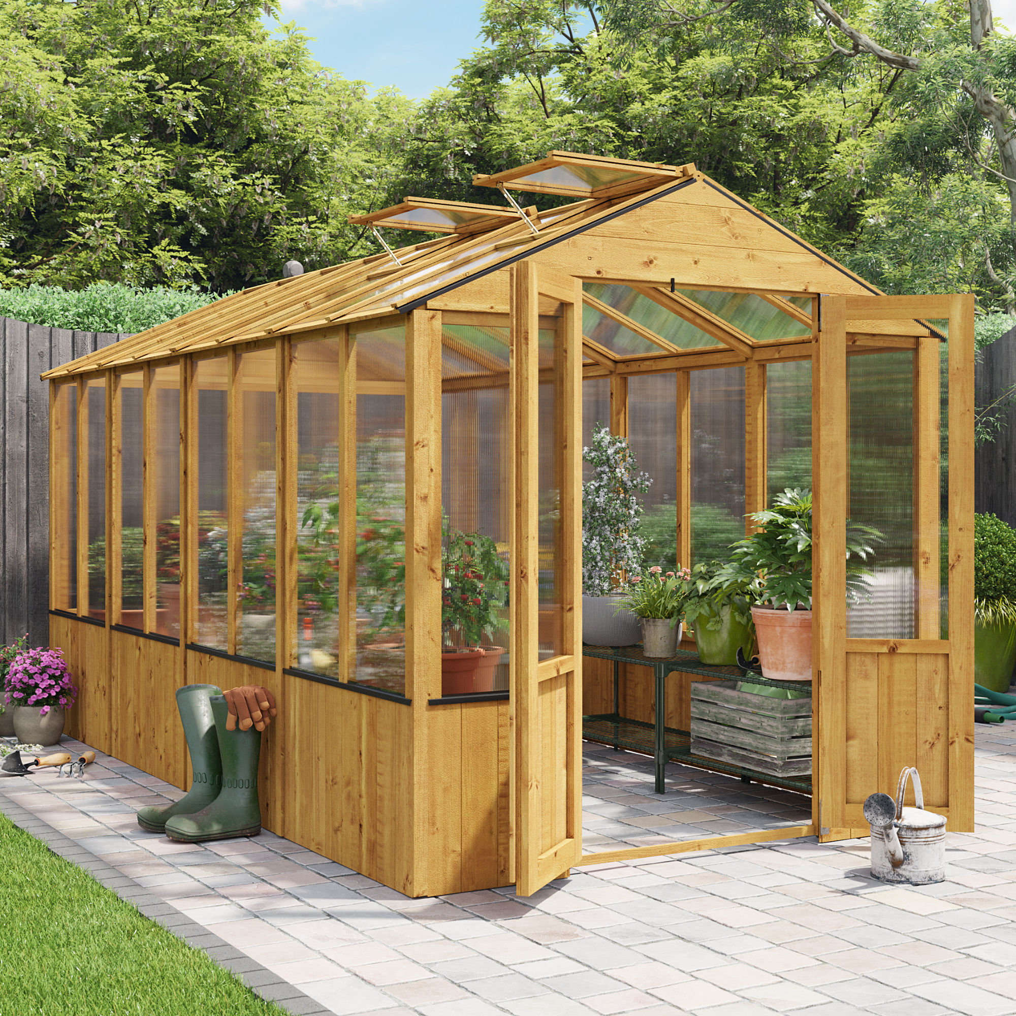 12x6 Wooden Polycarbonate Greenhouse with Opening Roof Vent | BillyOh