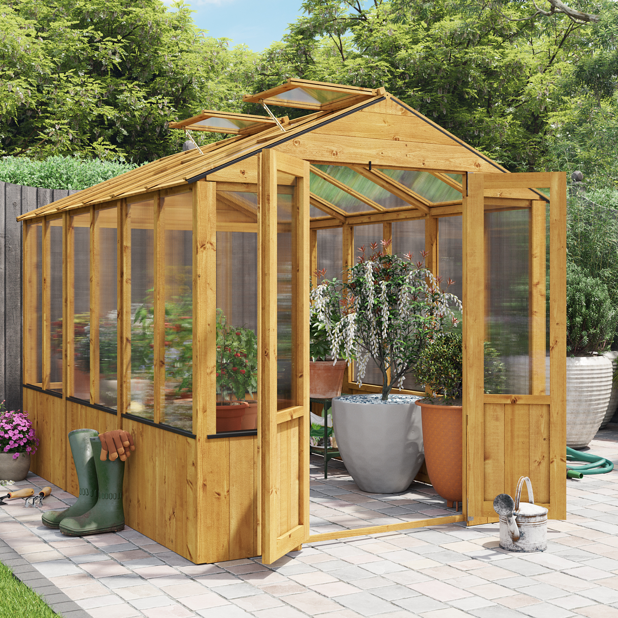 9x6 Wooden Polycarbonate Greenhouse with Opening Roof Vent | BillyOh 4000 Lincoln