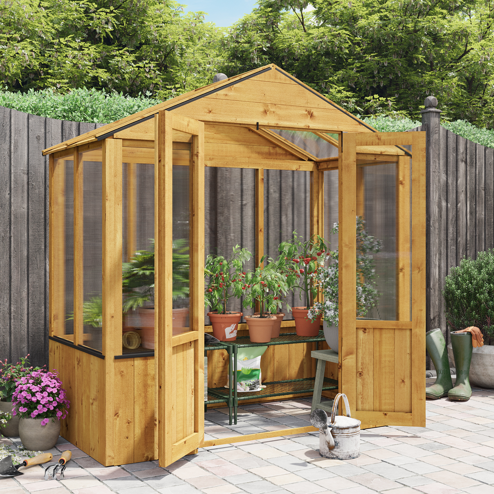 3x6 Wooden Polycarbonate Greenhouse with Opening Roof Vent - BillyOh 4000 Lincoln from Garden Buildings Direct