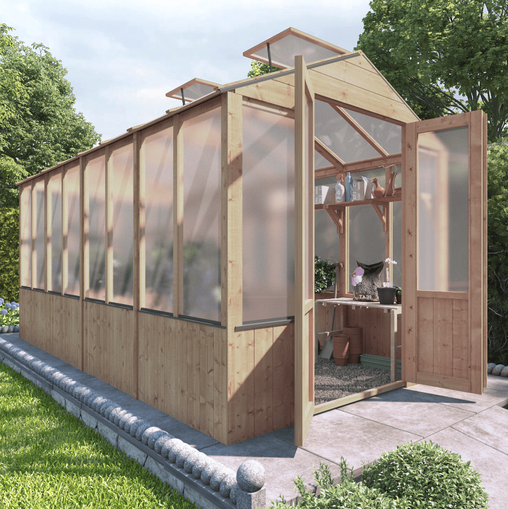 12x6 Wooden Polycarbonate Greenhouse with Opening Roof Vent - PT | BillyOh 4000 Lincoln