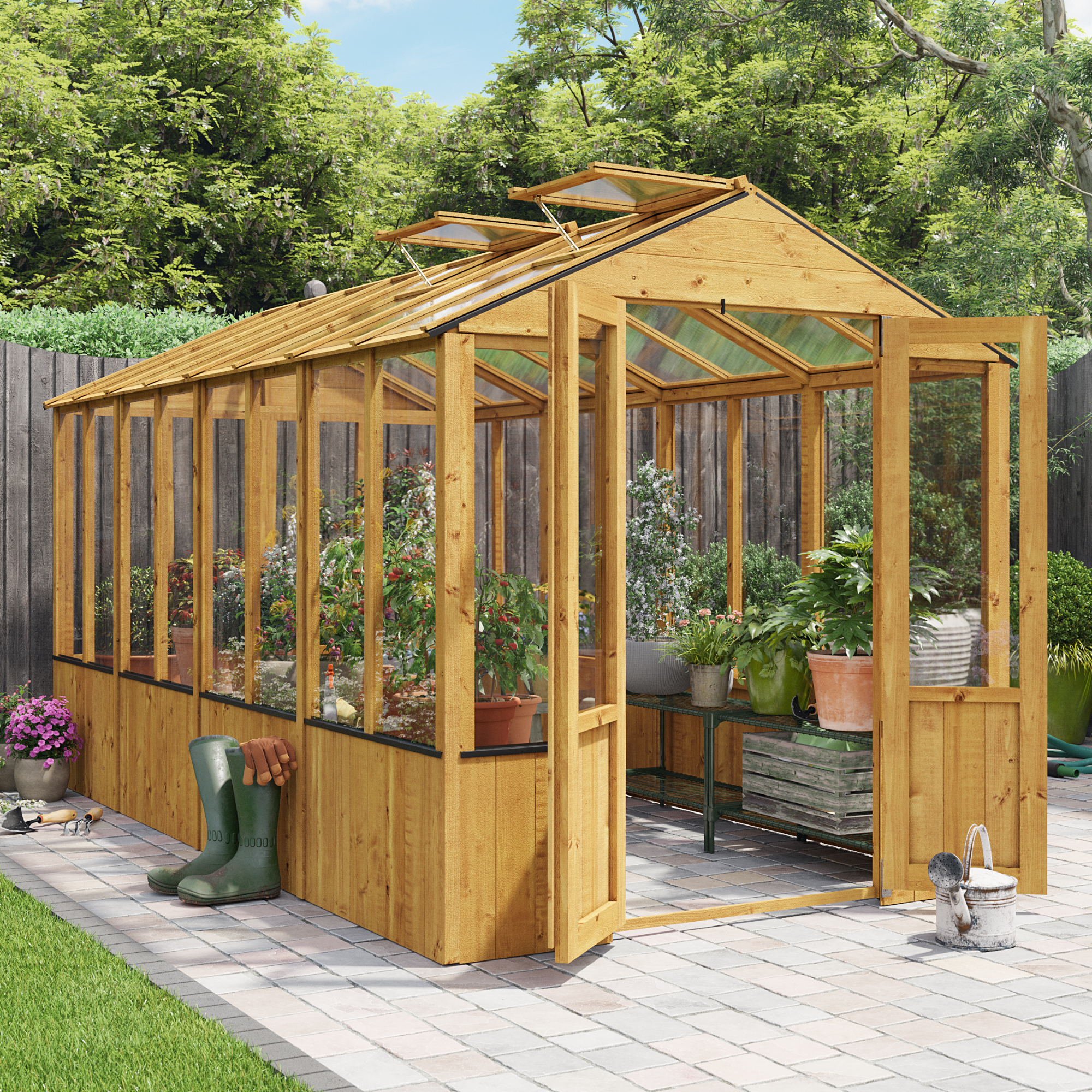 12x6 Wooden Clear Wall Greenhouse with Opening Roof Vent - Lincoln 4000 at Garden Buildings Direct