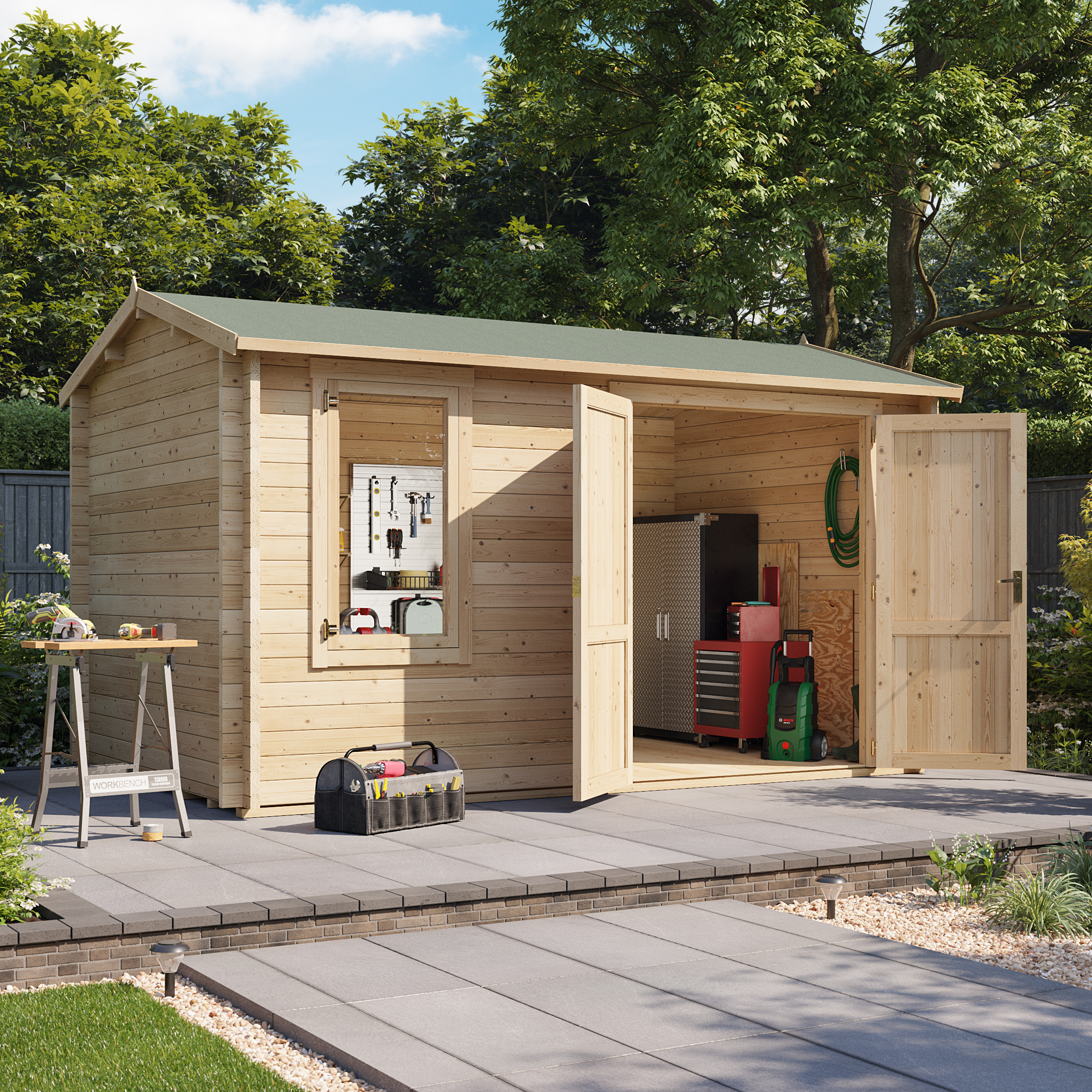4.5 x 2.5 Log Cabin - BillyOh Traditional Log Cabin Workshop - W4.5m x D2.5m Wooden Building at Garden Buildings Direct
