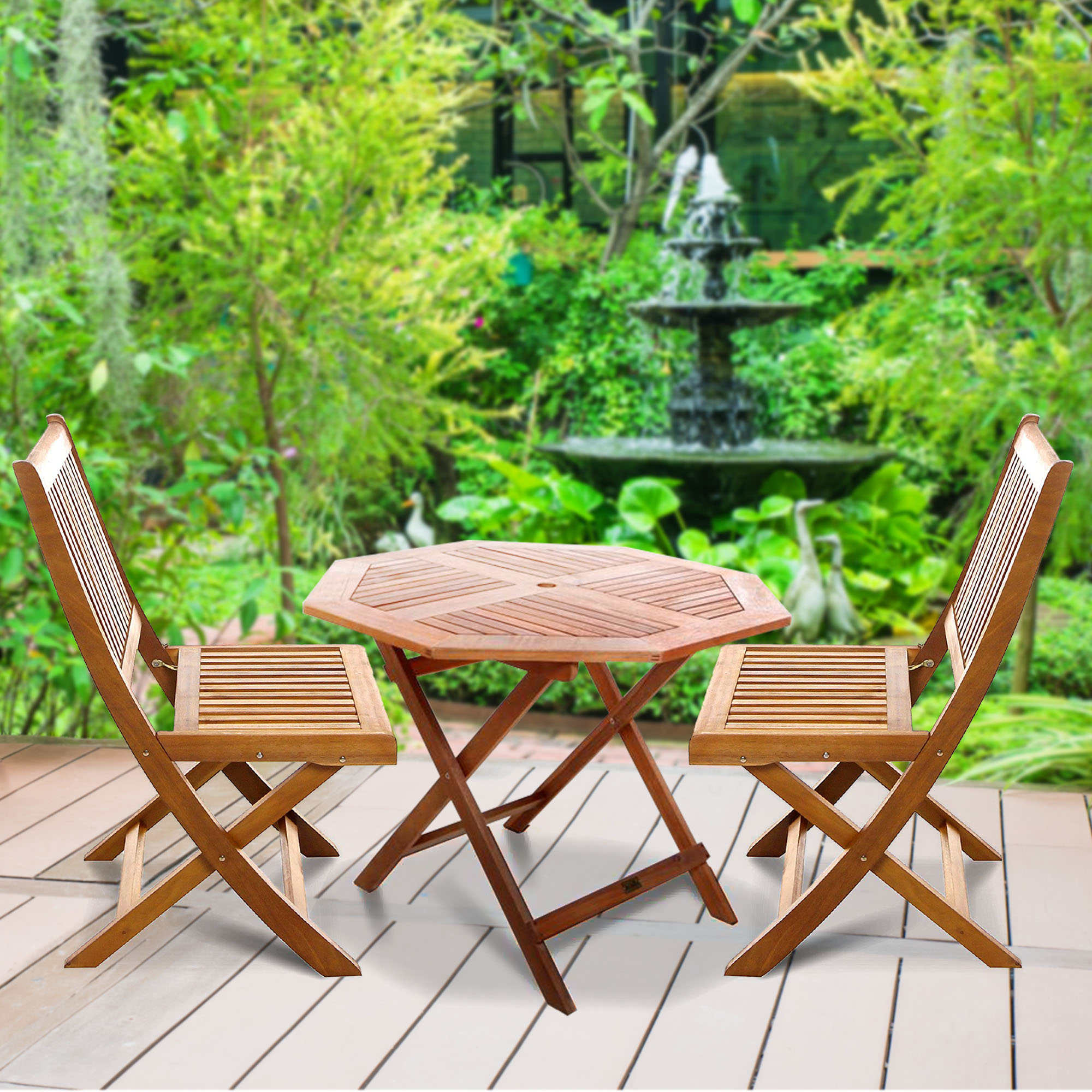 Windsor 1.0m Octagonal Dining Set with 2 Folding Chairs | BillyOh