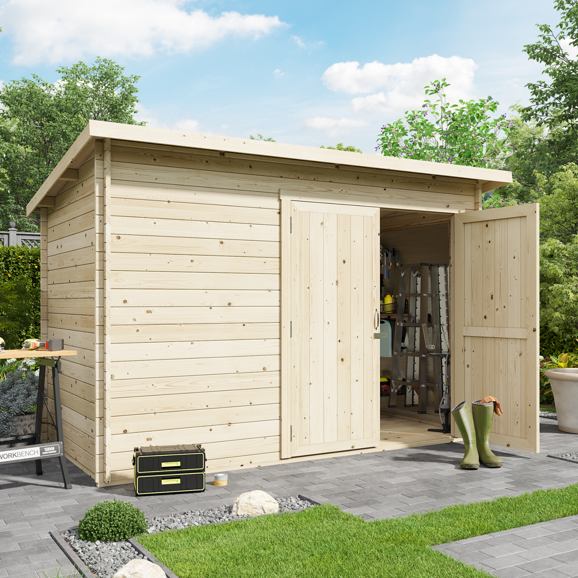 10x6 Log Cabin - BillyOh Pent Log Cabin Windowless Heavy Duty Shed Range - Single Door Garden Storage 19mm