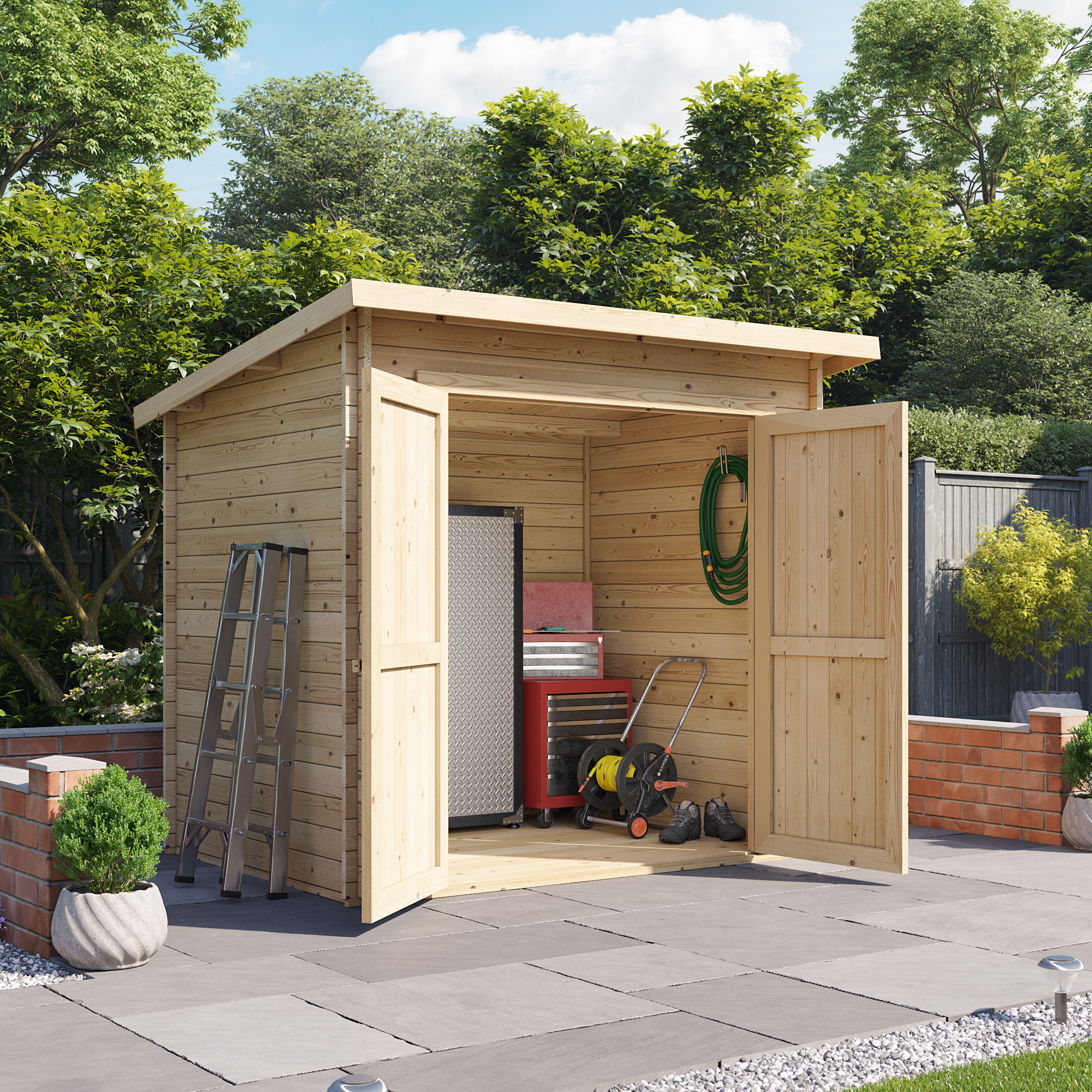 8x6 Log Cabin - BillyOh Pent Log Cabin Windowless Heavy Duty Shed Range - Double Door Garden Storage 19mm