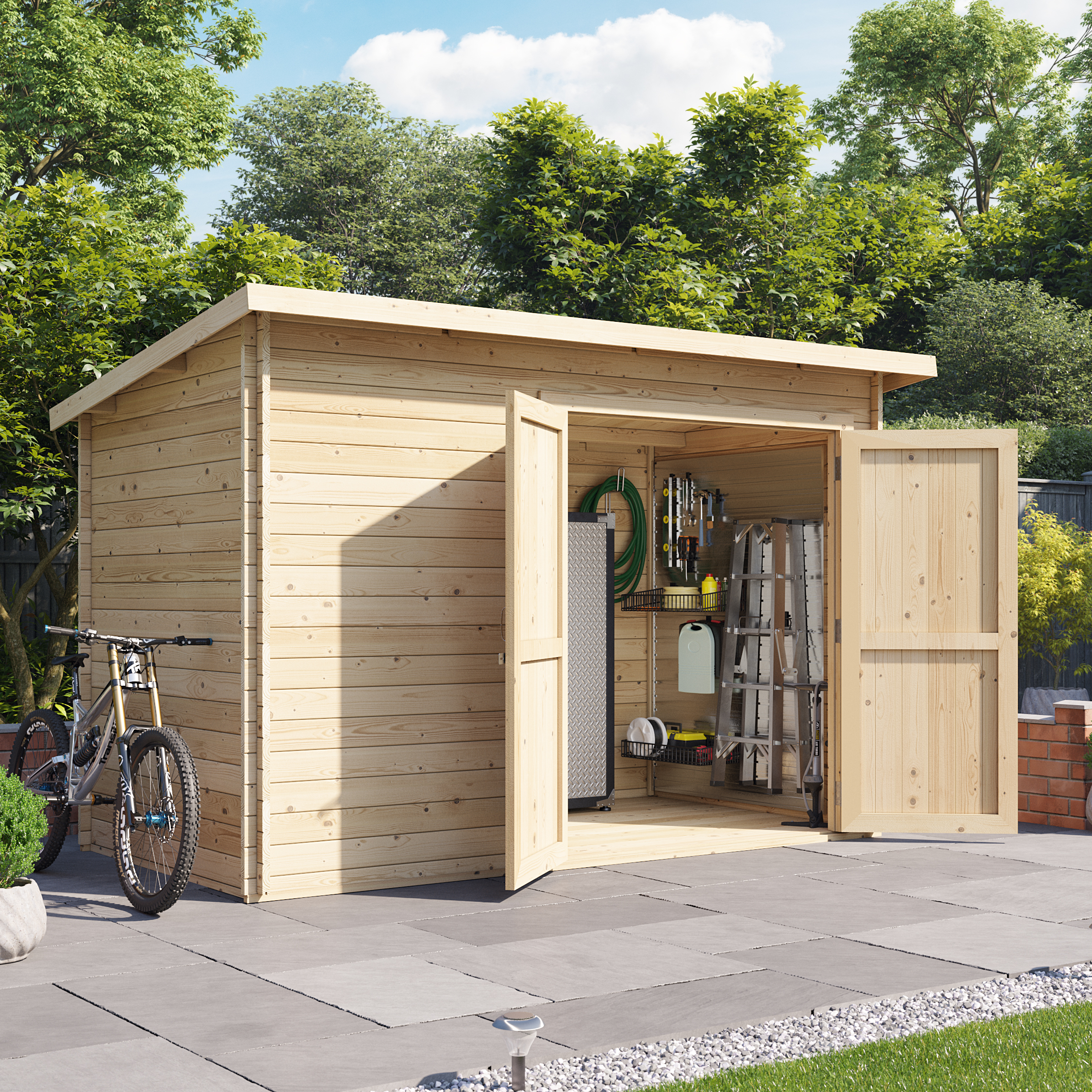 10x6 Log Cabin - BillyOh Pent Log Cabin Windowless Heavy Duty Shed Range - Double Door Garden Storage 28mm