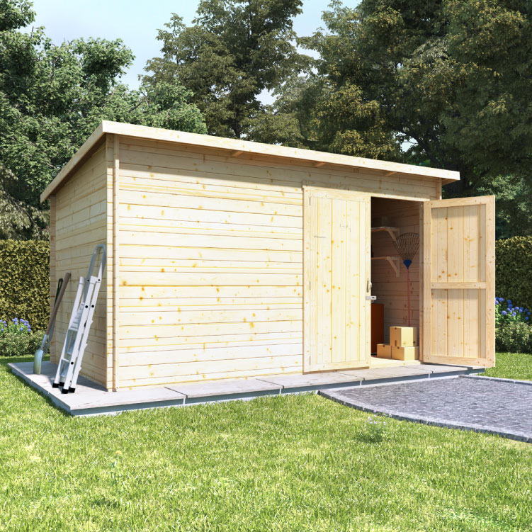 12x8 Log Cabin Billyoh Pent Log Cabin Windowless Heavy Duty Shed Range Double Door Garden Storage 19mm