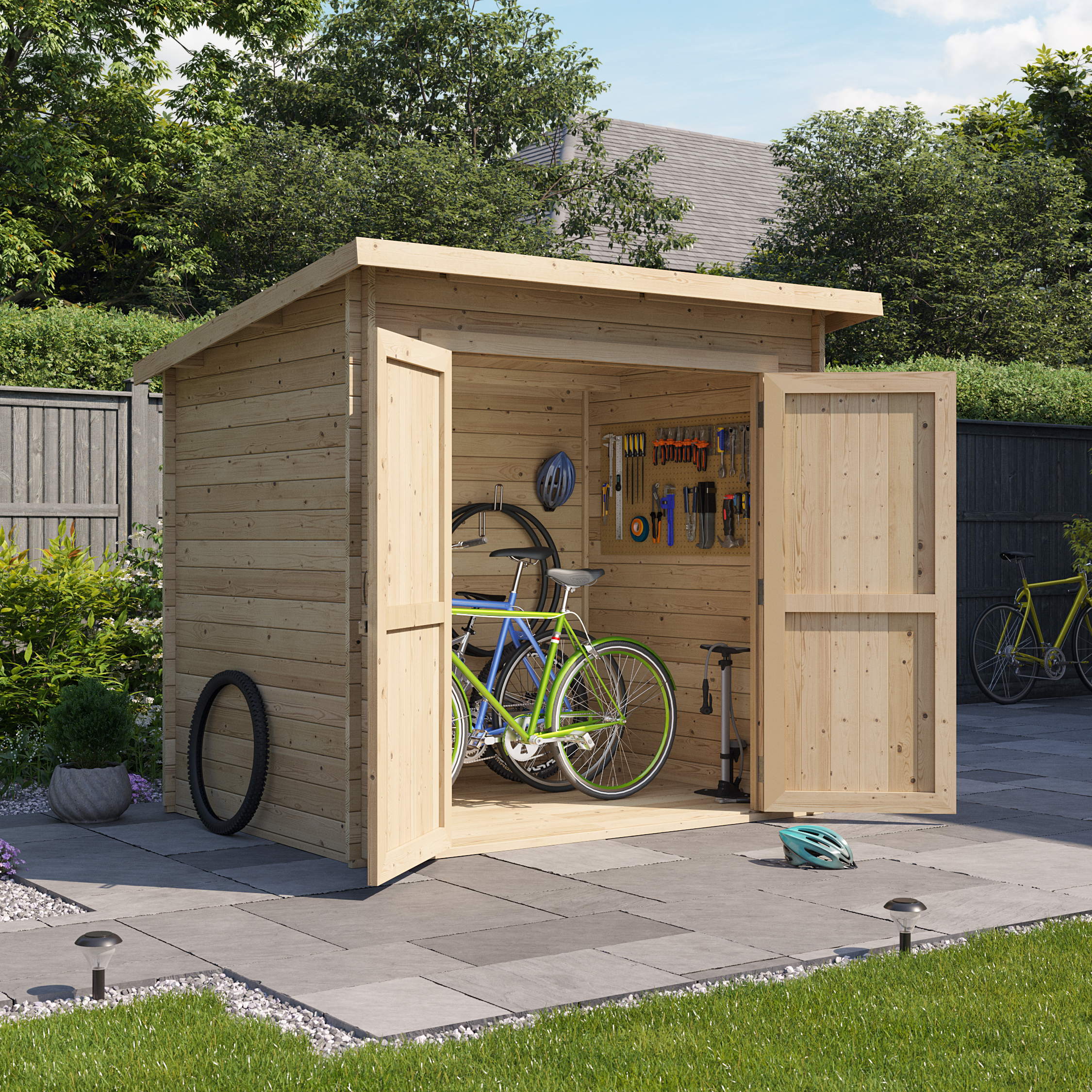 8 x 6 Log Cabin - BillyOh Pent Log Cabin Windowless Heavy Duty Bike Store Range - 8x6 Log Cabin Shed Double Door - 19mm