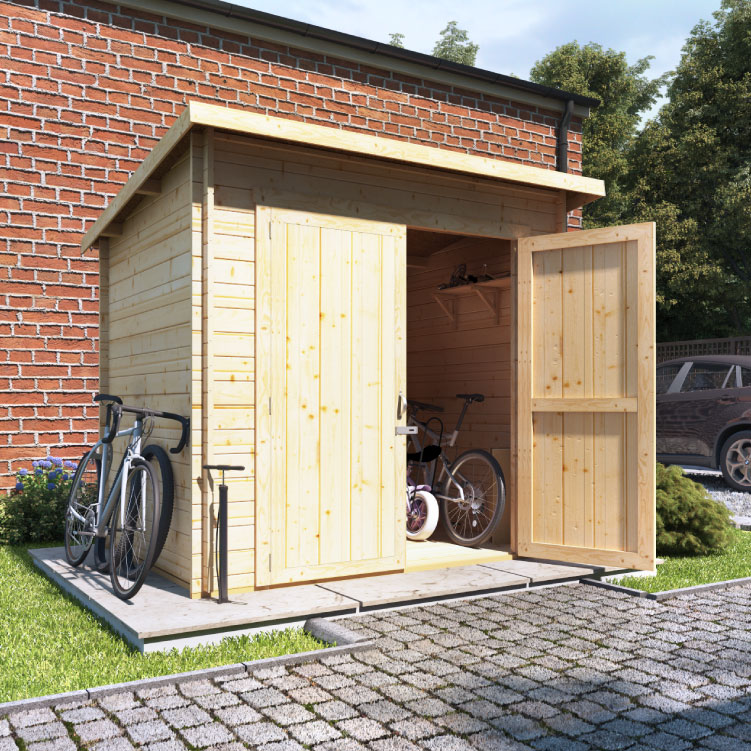8 x 6 Log Cabin - BillyOh Pent Log Cabin Windowless Heavy Duty Bike Store Range - 8x6 Log Cabin Double Door - 28mm