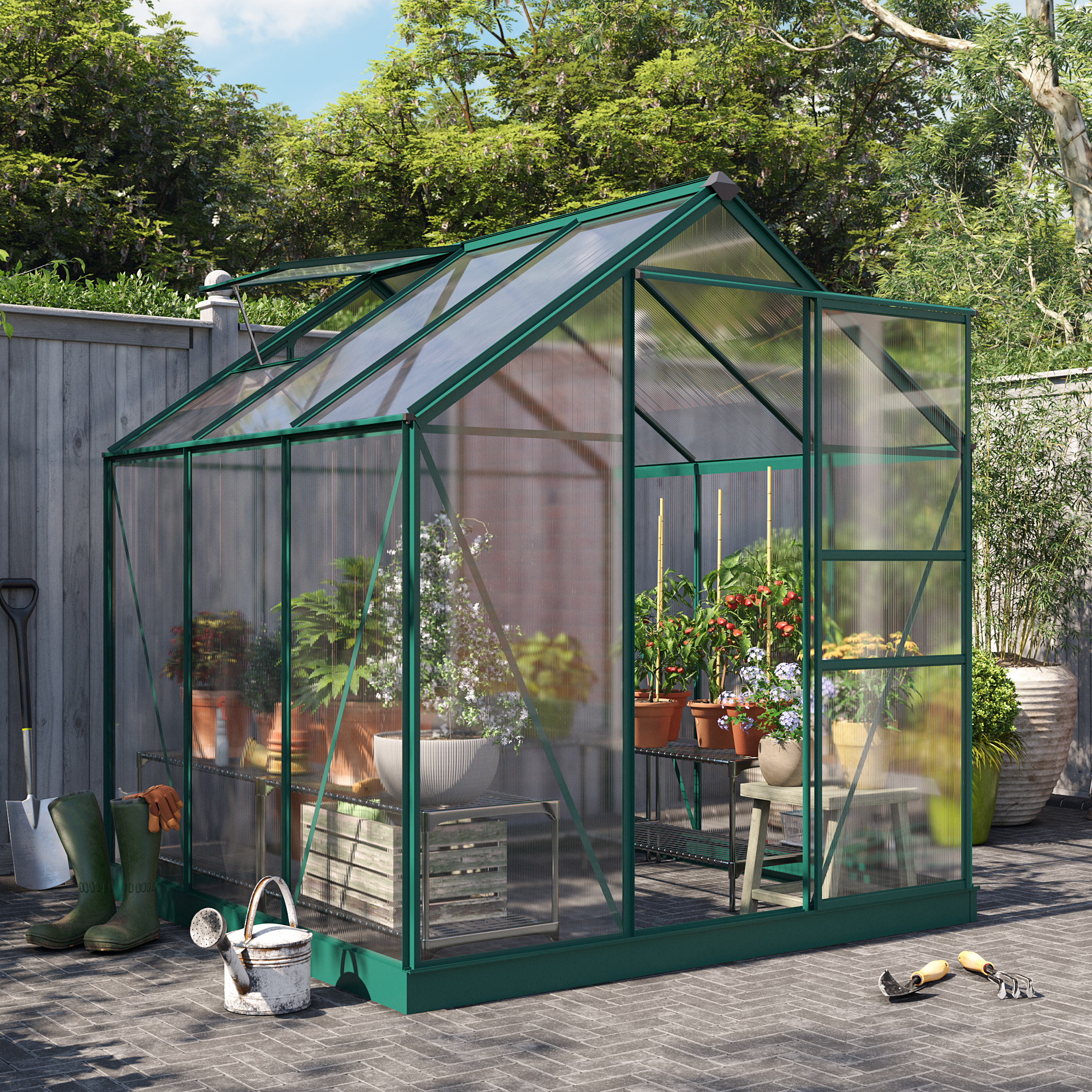 BillyOh Rosette Hobby Aluminium Greenhouse - Single Sliding Door - 6 x 6 Green