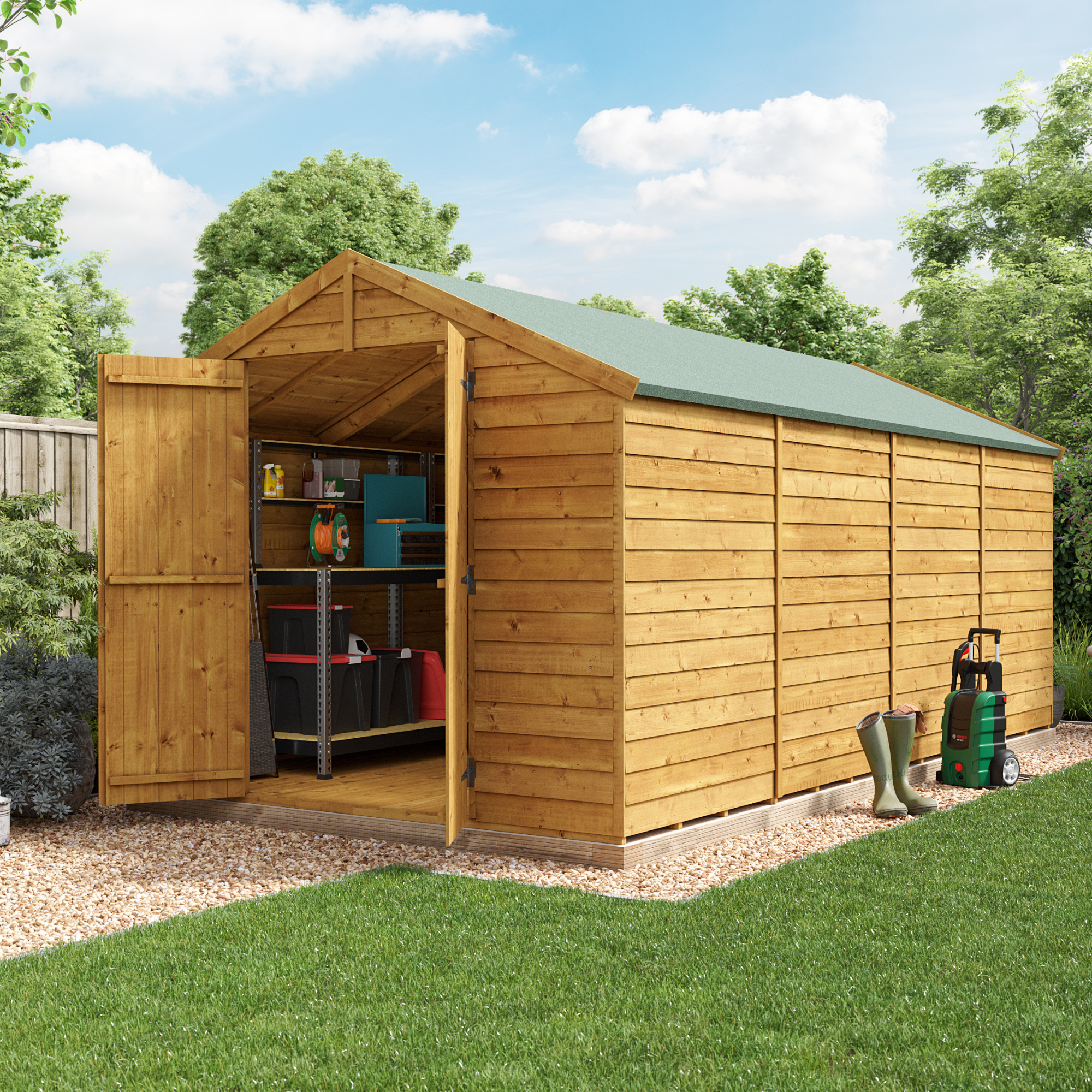 16 x 8 Shed - BillyOh Keeper Overlap Apex Wooden Shed - Windowless 16x8 Garden Shed