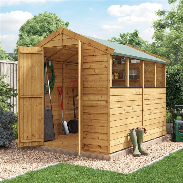 8 x 6 Pressure Treated Shed - BillyOh Keeper Overlap Apex Wooden Shed - Windowed 8x6 Garden Shed